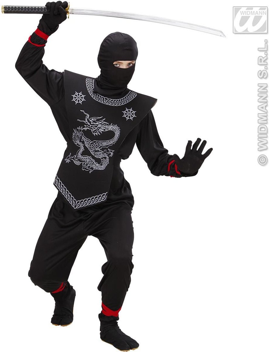 Ninja & Samurai Kostuum | Zwarte Ninja Prince Of Thieves Kostuum Jongen | Maat 128 | Carnaval kostuum | Verkleedkleding